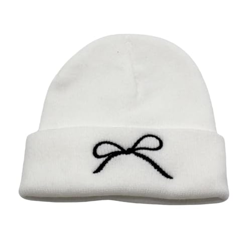 Hasdnker Strickmützen Hüte Mützen Caps Beanie Mütze Beanie Herbst- Und Wintermütze Für Damen, Bestickte Schleife, Gestrickte Mütze, Hält Warm, Einfache, Lässige Baggy-Kappe, Weibliches Kleidungszubeh von Hasdnker