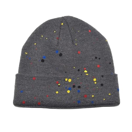 Hasdnker Strickmützen Hüte Mützen Caps Beanie Mütze Beanie Kalte Herbst- Und Wintermütze Für Männer Und Frauen, Bunte Strickmütze Mit Gepunktetem Graffiti-Muster, Warmer Und Modischer Pullover, Einhe von Hasdnker