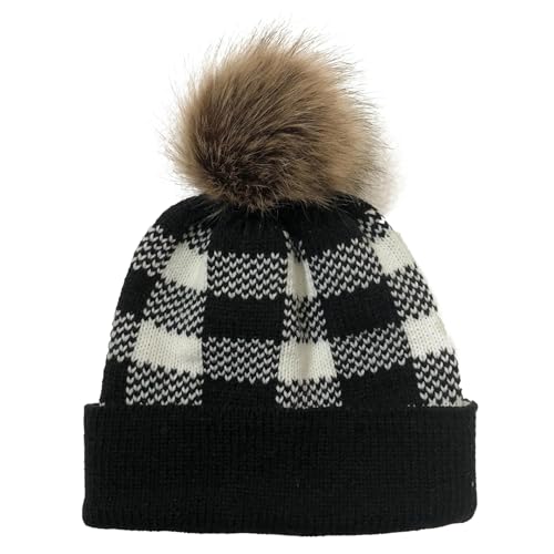 Hasdnker Strickmützen Hüte Mützen Caps Beanie Mütze Beanie Karierte Strickmütze Für Damen, Weihnachtlich Gestaltete Totenkopfmütze Mit Knebelverschluss – Warme Strickmütze Für Den Winter Im Freien, E von Hasdnker