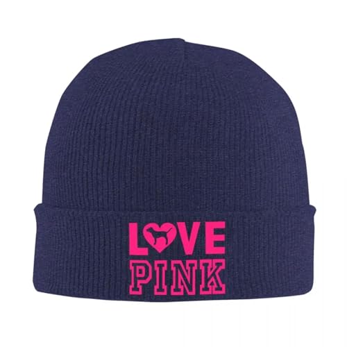 Hasdnker Strickmützen Hüte Mützen Caps Beanie Mütze Beanie Love Pink Strickmütze, Modisch, Hält Warme Mützen, Weiche Stretch-Strickmütze, Verstellbar, Marineblau von Hasdnker