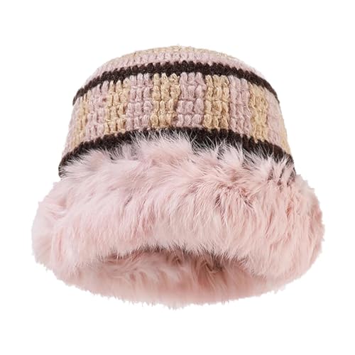 Hasdnker Strickmützen Hüte Mützen Caps Beanie Mütze Beanie Strickmütze Für Damen, Plüsch, Streifenmütze, Winter, Warm, Verdickte Motorhaube, Koreanische Mode, Vielseitige Pullovermütze, Rosa von Hasdnker