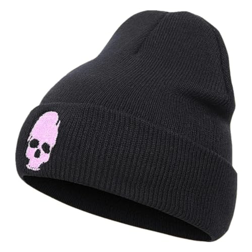 Hasdnker Strickmützen Hüte Mützen Caps Beanie Mütze Beanie Unisex Strickmütze Modische Herbst- Und Wintermütze Im Totenkopf-Stil Für Damen Und Herren, Warme Wintermütze, 55–58 cm, Rosa von Hasdnker