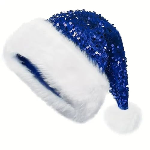 Hasdnker Strickmützen Hüte Mützen Caps Beanie Mütze Beanie Weihnachtsmütze Mit Pailletten, Plüsch, Einfarbig, Funkelnde Weihnachtsmannmütze Mit Langem, Flauschigem Pompom Für Erwachsene Und von Hasdnker