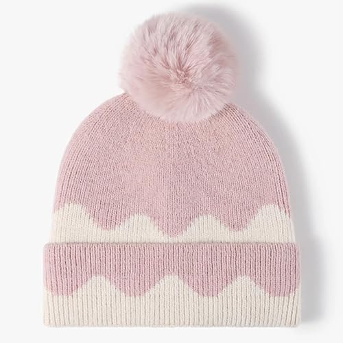 Hasdnker Strickmützen Hüte Mützen Caps Beanie Mütze Beanie Winter Warme Strickmütze Für Frauen Pompom Motorhaube Ball Hut Mode Kuchen Pullover Caps 56-62Cm Rosa von Hasdnker