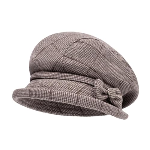 Hasdnker Strickmützen Hüte Mützen Caps Beanie Mütze Beanie Wintermütze Für Damen, Baskenmütze Mit Kleiner Krempe, Mischgewebe, Verstellbar, 56–61 cm, Elegante Schleifendekoration, Stilvoll Und Warm, von Hasdnker