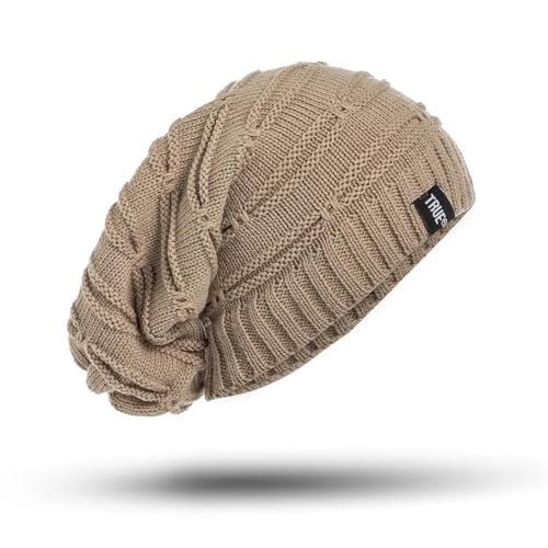 Hasdnker Strickmützen Hüte Mützen Caps Beanie Mütze Beanie Wintermütze Mit Buchstaben, Lange Strickmütze, Hochwertige, Lässige Beanie-Mütze Für Damen Und Herren, Solide Motorhaube, 54–60 cm, Khaki von Hasdnker