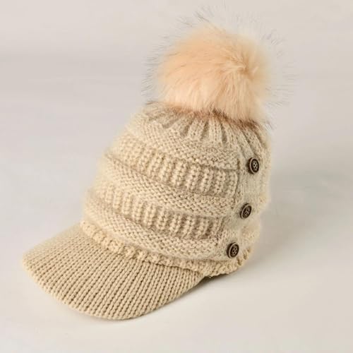 Hasdnker Strickmützen Hüte Mützen Caps Beanie Mütze Beanie Wintermütze Mit Pompom Für Damen, Herbst, Gestrickte Baseballkappe Aus Baumwolle Mit Pompon, Schirmmützen Für Damen, Skullies Beanies, Kopfg von Hasdnker