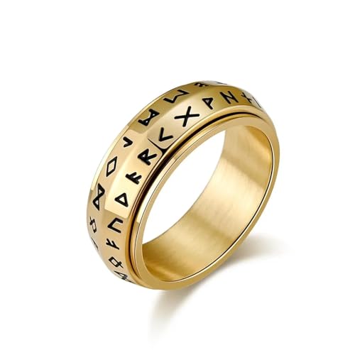 Ring Ringe Damen Bijouterie Herren 8 Mm Wikinger-Runen-Drehring Für Männer, Drehbarer Ring, Größe 7–13, 11 Gold von Hasdnker