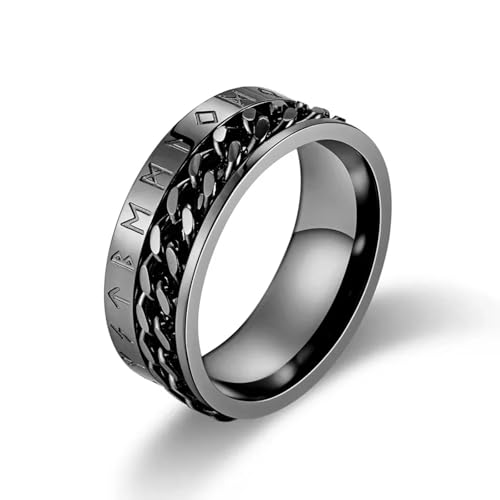 Ring Ringe Damen Bijouterie Herren Herren -Ring Mit Drehbarer Kette Und Runen, Ring Zur Linderung Von Angstzuständen, 9 Schwarz von Hasdnker