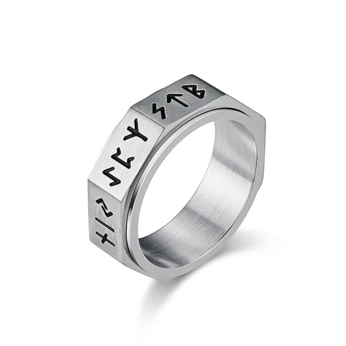 Ring Ringe Damen Bijouterie Herren Herren Vintage Nordischer Achtseitiger Drehbarer Ring Runencharakter Personalisierter Unisex-Ring 8 Silber von Hasdnker