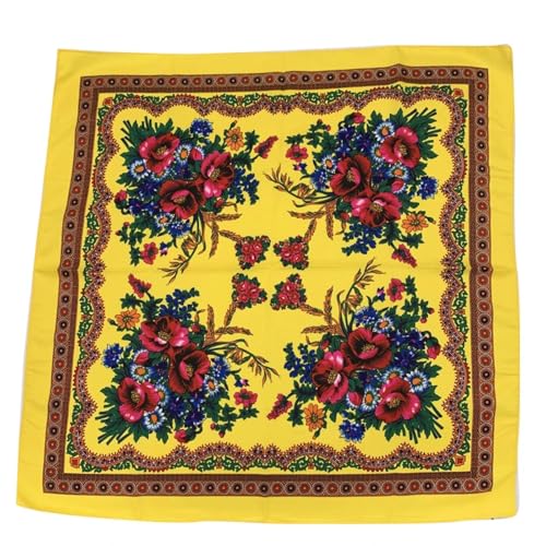 Schals Tücher Halstuch Scarf 70 * 70Cm Russischer Blumenschal Für Damen, Kleiner Quadratischer Bandana-Schal, Ethnischer Schal, Damen-Stirnband, Schals, Damen-Taschentuch, Kopfwickel, Gelb von Hasdnker