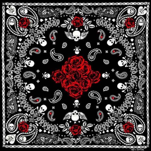 Schals Tücher Halstuch Scarf Fashion Hip Hop 100% Baumwolle Totenkopf Bandana Quadratischer Schal Schwarzes Fahrrad-Stirnband Für Frauen/Männer/Jungen/Mädchen 31 von Hasdnker