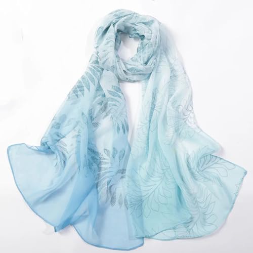 Schals Tücher Halstuch Scarf Gradient Foliage Damen Foulard Elegant Chiffon Georgette Bandana Schal Sommer Strand Reise Sonnenschutz Dünn Atmungsaktiv Hellblau von Hasdnker