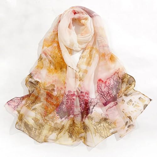 Schals Tücher Halstuch Scarf Landschaft Malerei Druck Strand Sonnenschutz Chiffon Georgette Schal Frauen Foulard Schal Bandana Elegante Gelb von Hasdnker