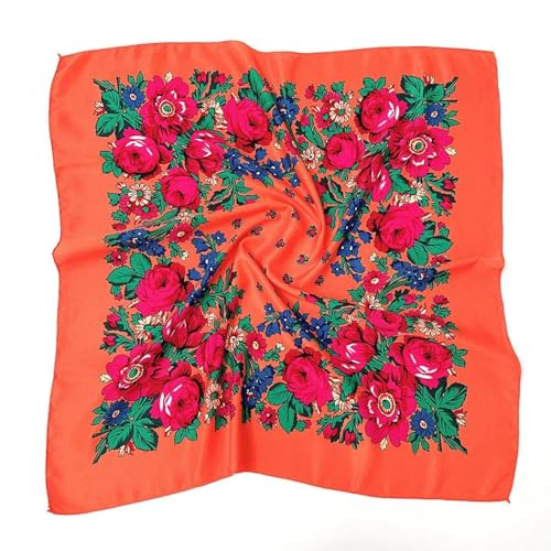 Schals Tücher Halstuch Scarf Luxus Blumen Quadratischer Russischer Schal Frauen Blumendruck Schal Weibliches Bandana Kopfwickel Stirnband Schals Taschentuch Orange von Hasdnker