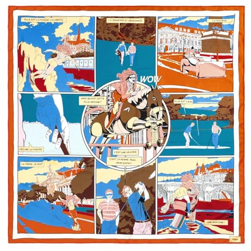 Schals Tücher Halstuch Scarf Manuell Handgerollter Twill-Seidenschal Für Damen, Sport-Club-Print, Quadratischer Schal, Wickeltuch, Bandana, Hijab, 90 cm, 90 X 90 cm, Orange von Hasdnker