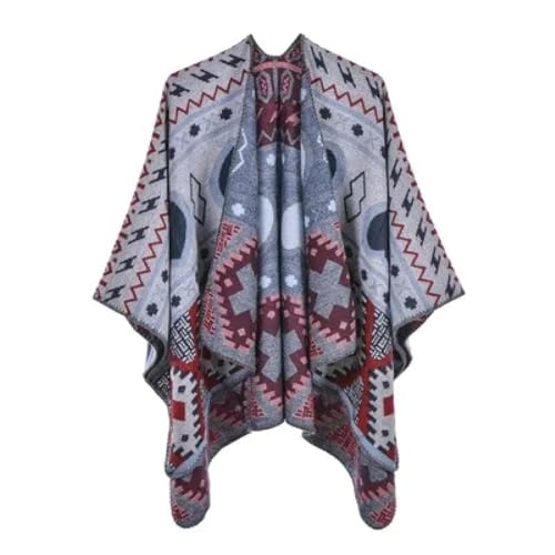 Schals Tücher Halstuch Scarf Mode Frauen Vintage Print Poncho Schal Winter Warm Schal Wrap Weiblich Gestrickt Wild Split Weiche Dicke Decke OneSize Blau von Hasdnker