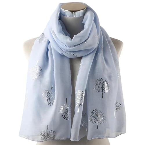 Schals Tücher Halstuch Scarf Modischer Damenschal Cinnamomun Camphcra Eisen Silber Druck Baumwollschals Halstuch Halsstück Frau Wraps Accessoire 180-70Cm Hellblau von Hasdnker