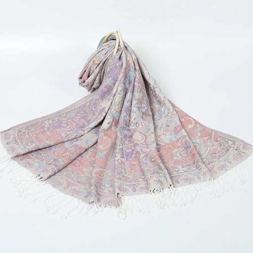 Schals Tücher Halstuch Scarf Paisley Jacquard Schal Luxus Frauen Quaste Blumen Grenzen Weibliche Böhmen Foulard Hijab Herbst Winter Warm Wrap Schal Weiß von Hasdnker