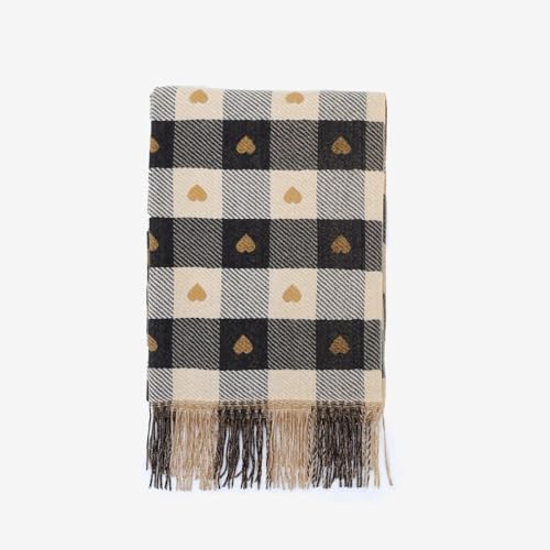 Schals Tücher Halstuch Scarf Schal Damen Strickschal Herzmuster Plaid Lovey Girl Winter Warm Halten College Modisch Freizeit Chic Edel Weiblich 65Cmx180Cm Schwarz von Hasdnker