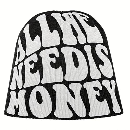 Strickmützen Hüte Mützen Caps Beanie Mütze Beanie All We Need is Money Beanie Letter Jacquard Hip Hop Strickmütze Unisex Totenkopfmütze Warme Elastische Beanie Mütze Für Damen Und Herren 585 von Hasdnker