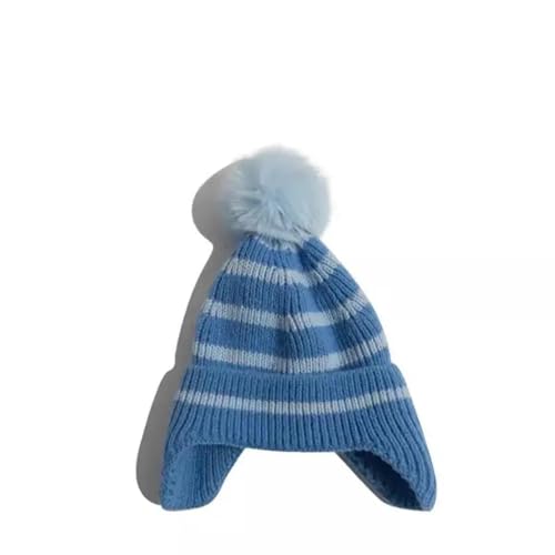 Strickmützen Hüte Mützen Caps Beanie Mütze Beanie Babymütze Winter Herbst Koreanisch Gestreift Gestrickt Ohrenschutz Warm Halten Beanie Mützen Für Mädchen Jungen Mit Bommel Ball Kinder 48-53 von Hasdnker