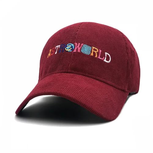 Strickmützen Hüte Mützen Caps Beanie Mütze Beanie Frühling Herbst Cord Baseball Caps Männer Frauen Vintage Astroworld Brief Bestickte Mütze Unisex Einstellbare Hysterese Hip Hop Hüte Rot von Hasdnker