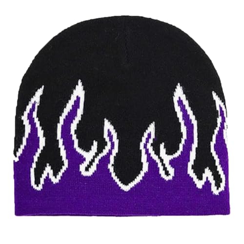 Strickmützen Hüte Mützen Caps Beanie Mütze Beanie Strickmütze Für Herren Und Damen, Flammenmuster, Beanie, Weiche Und Warme Skimütze, Ohrenschützer, Warm, Marineblau, Flammen-Skatermütze, Li von Hasdnker