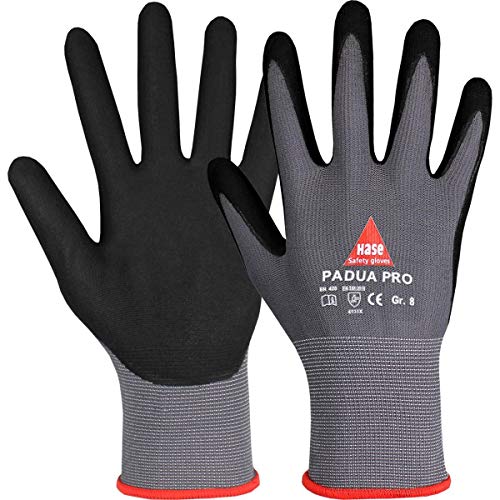 10 Paar Hase Safety Padua Pro Nitril-Arbeitshandschuhe, Rutschfeste Mechaniker-Handschuhe Größe M (08) von Hase Safety Gloves