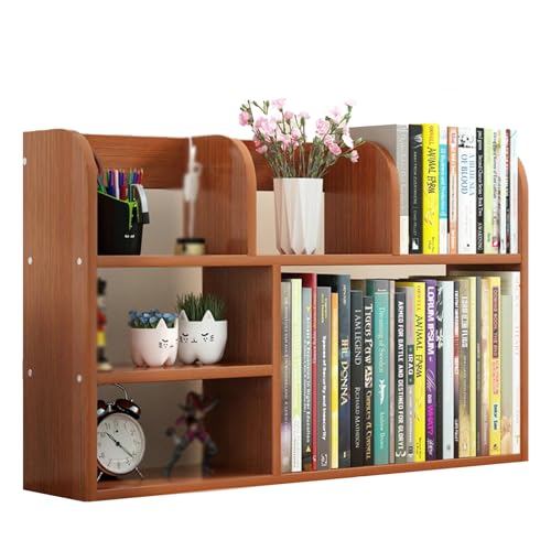 Desktop Organizer Einfacher Zusammenbau Buchaufbewahrung Bücherregal Mehrzweckstand Regal Rack Tisch Desktop Storage Shelf Natural Wood Bookshelf für Büro Haus,Brown von Haseller