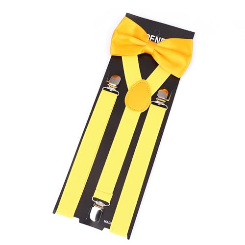 Haseller Hosenträger für Herren 3 Schnallen Y Zurück Striped Heavy Duty Männer Hosenträger mit farblich passender Fliege,Yellow von Haseller