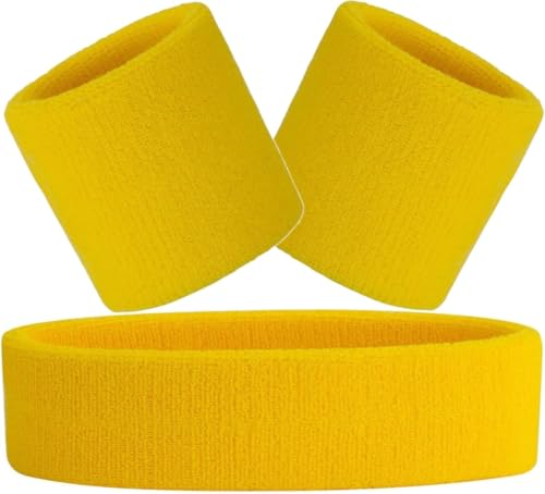 Hatstar 3-teiliges Schweißband Set | Schweißbänder für Handgelenk und Kopf | Stirnband für Damen & Herren (gelb) von Hatstar