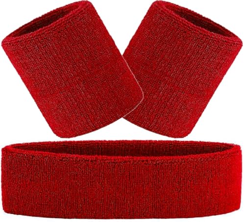 Hatstar 3-teiliges Schweißband Set | Schweißbänder für Handgelenk und Kopf | Stirnband für Damen & Herren (rot) von Hatstar