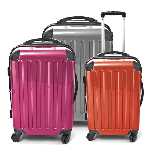 HAUPTSTADTKOFFER - Alex - 3er Koffer-Set Hartschale glänzend Unisex, (S, M & L), 235 Liter, Mehrfarbig (Rot-Magenta-Silber) von Hauptstadtkoffer