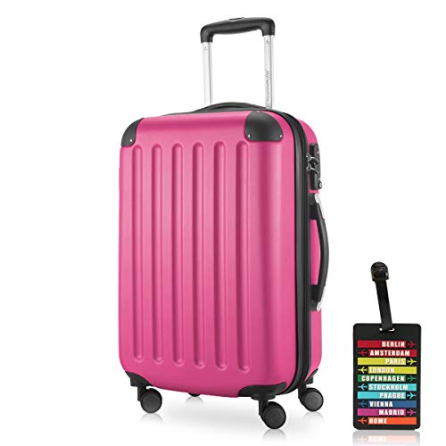 Hauptstadtkoffer - Spree - Kabinentrolley + Kofferanhänger, Handgepäck Hartschale mit Erweiterung, TSA, 4 Rollen, 55 cm, 42 Liter, Magenta von Hauptstadtkoffer