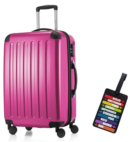 Hauptstadtkoffer - Alex Hartschalen-Koffer Koffer Trolley Rollkoffer Reisekoffer Erweiterbar, 4 Rollen, TSA Zahlenschloss, 65 cm, 74 Liter, Magenta + Design Kofferanhänger von Hauptstadtkoffer