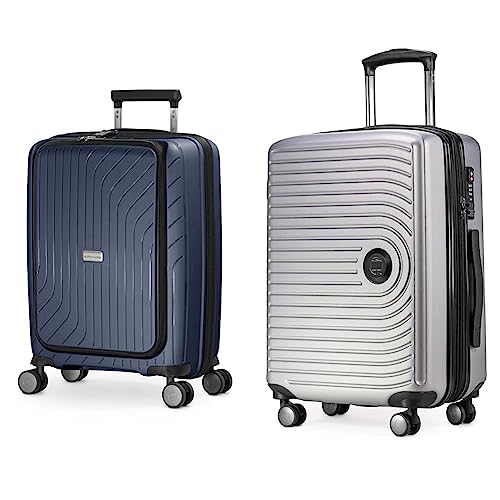 Hauptstadtkoffer- TXL - leichtes Handgepäck mit Laptoptasche, 55 cm, 40 L,TSA-Schloss, Dunkelblau & Mitte - Hartschalenkoffer Handgepäck 55x40x20 leicht, 4 Rollen, TSA, Silber matt von Hauptstadtkoffer