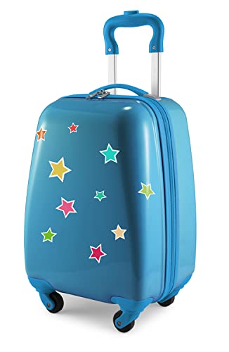 Hauptstadtkoffer - for Kids - Kindergepäck + Reflektierende Aufkleber Sterne, Kinderkoffer, Hartschalenkoffer, Reise Trolley für Kinder, Handgepäck, 24 Liter, Cyanblau von Hauptstadtkoffer