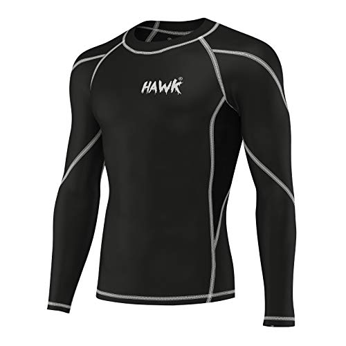 Hawk Sports Herren-Kompressions-Shirt, Basisschicht, für Sport, MMA, BJJ, Rashguard No Gi, langärmelig, Rashguard-Shirt für Männer (schwarz, groß) von Hawk Sports