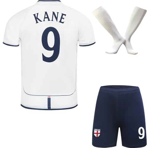 Hawkara Limitierte England #9 Kane Heim Fußball Kinder Trikot Auflage Shorts Socken Set Jugendgrößen (Weiß,28) von Hawkara