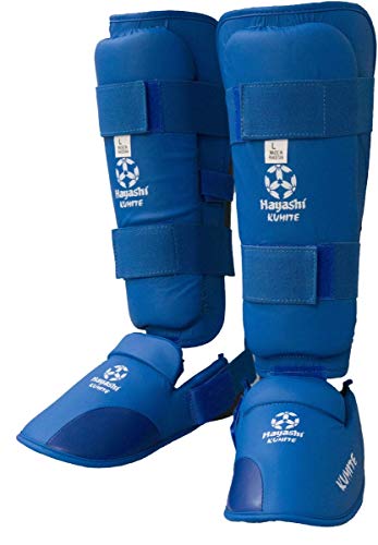 Hayashi Karate Schienbeinschutz und Spannschutz - blau, Gr. XS von Hayashi