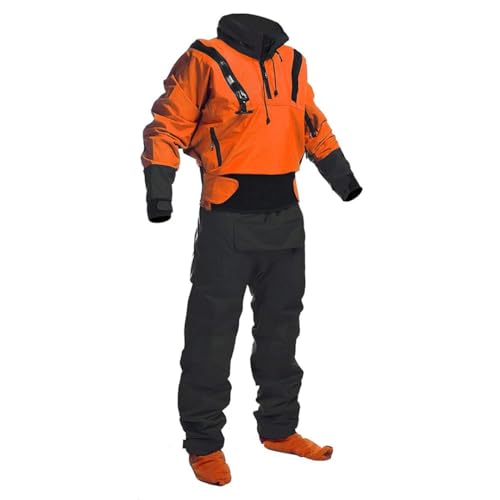 Hcclijo Herren Kajak Trockenanzug Wasserdicht Latex Orange Trockenanzug Ganzanzug Expedition Paddeln Rafting SUP Abenteuer Orange XL von Hcclijo