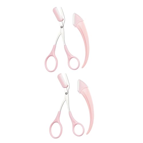 Healeved 2 Sätze Augenbrauen-Trimmer brow Trimmer brow Tool augenbrauen Set Pflegeschere Mini-Werkzeuge Mini-Schere für Augenbrauen Augenbrauentrimmer für Frauen Rostfreier Stahl Rosa von Healeved