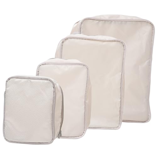 Healeved 4 Stück Komprimierbare Packwürfel Für Die Reise Kompressionspackwürfel Für Die Reise Große Packwürfel Bester Packwürfel Packtaschen Für Koffer Packwürfel Reisen Polyester Beige von Healeved