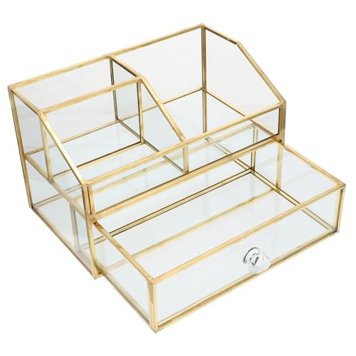 Healeved Box Schublade Doppelte Aufbewahrung Make Up Organizer Schreibtisch Behälter Kosmetikkoffer Aus Glas von Healeved