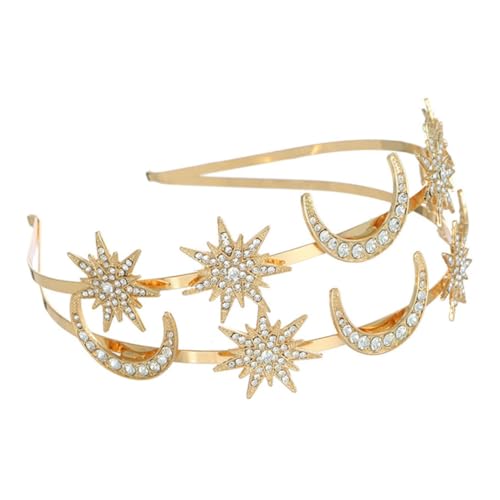 Healeved Haarschmuck für Damen Festzugskrone Stern- und Mond-Stirnband Göttin Stirnband Costumes Fancy Dress Haarband Prom Stern- und Mondkopfschmuck Stern-Haarschmuck Legierung Golden von Healeved