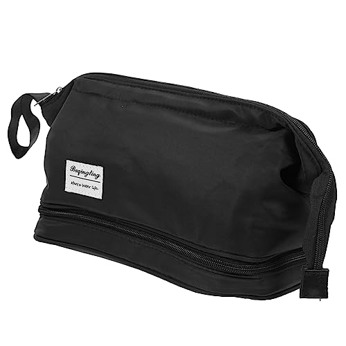 Healeved Zweilagige Kosmetiktasche wasserdichte Aufbewahrungstasche Wasserdichter Kulturbeutel Tragbare Reise-kulturtasche Kosmetikbeutel Für Damen Tragbare Make-up-Tasche Oxford Black von Healeved