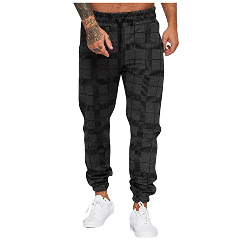 Healter Jogginghose Herren Hose Cargo Jogging Pants mit Karo-Muster Taschen Elastischer Chino Herren Slim fit Chinohose Stretch Designer Hose Jogging Hose Männer Streifen Sweatpants Freizeithose von Healter