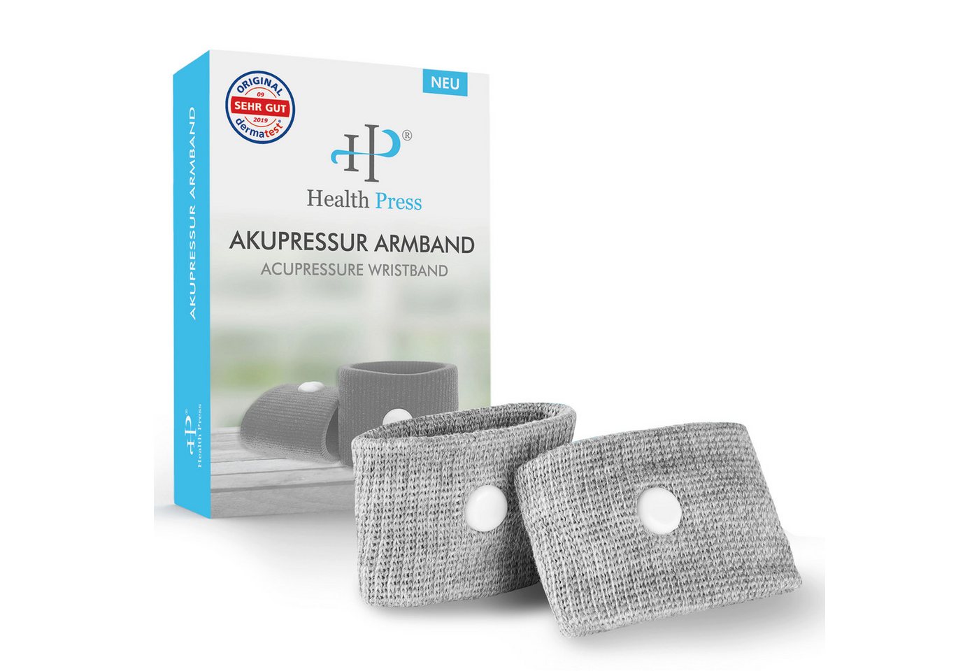 Health Press Akupressur-System-Bandage Akupressur Armband Grau (1, 2 oder 4 Packungen) von Health Press