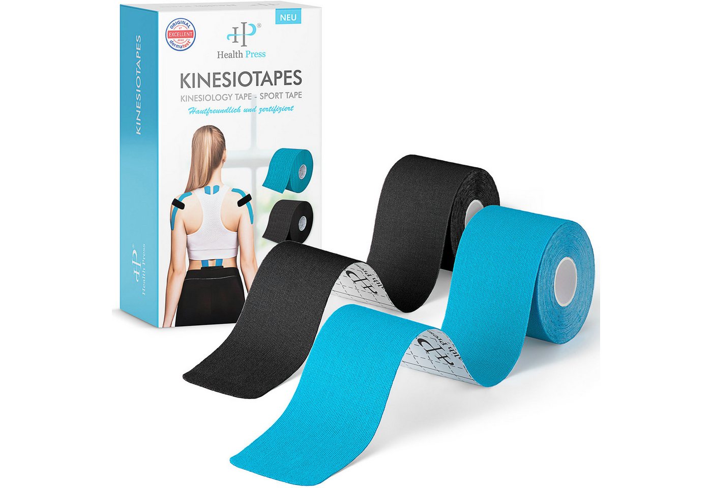 Health Press Kinesiologie-Tape 2 Kinesiologie Tape Rollen in verschiedenen Farben (5cm x 5m) von Health Press